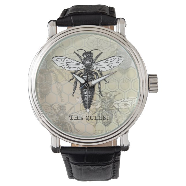 Queen Bee Bug Insect Antike Illustration Armbanduhr (Vorderseite)