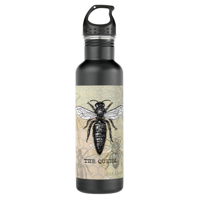 Queen Bee Bug Insect Antike Illustration Edelstahlflasche (Vorderseite)