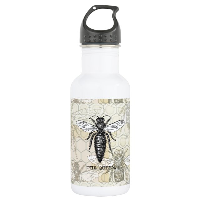 Queen Bee Bug Insect Antike Illustration Edelstahlflasche (Vorderseite)