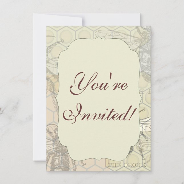 Queen Bee Bug Insect Antike Illustration Einladung (Vorderseite)