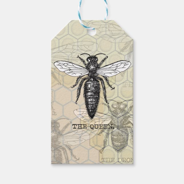 Queen Bee Bug Insect Antike Illustration Geschenkanhänger (Vorderseite)