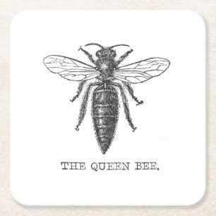 Queen Bee Bug Insect Antike Illustration Rechteckiger Pappuntersetzer