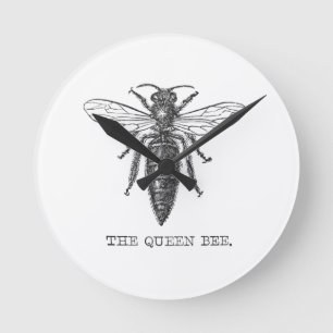 Queen Bee Bug Insect Antike Illustration Runde Wanduhr