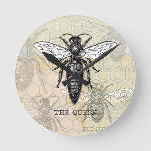 Queen Bee Bug Insect Antike Illustration Runde Wanduhr