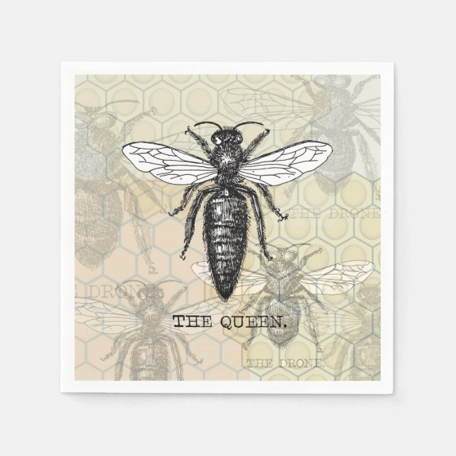 Queen Bee Bug Insect Antike Illustration Serviette (Vorderseite)