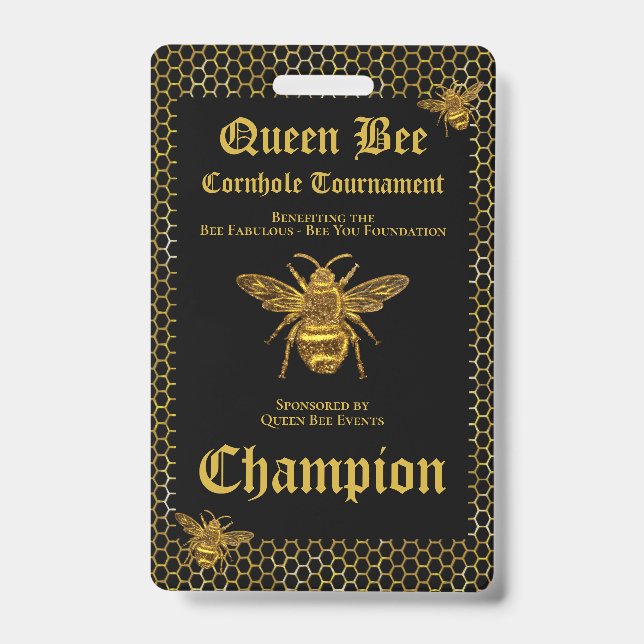 Queen Bee Cornhole Turnier Fundraiser Champion Ausweis (Vorderseite)