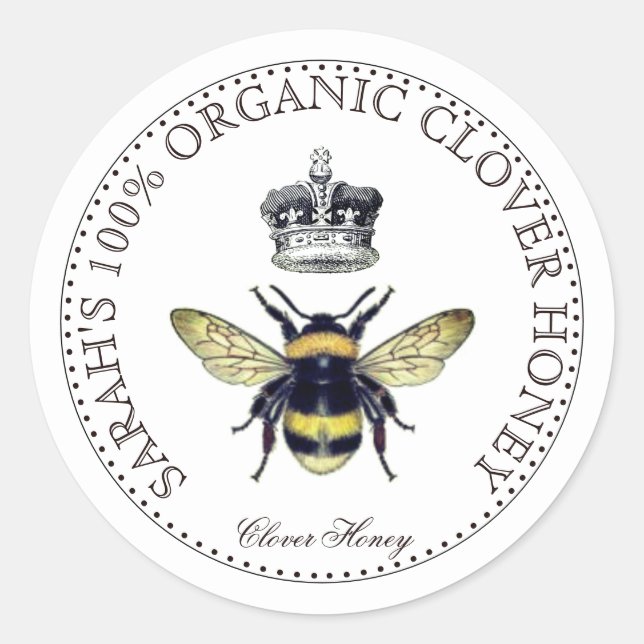 Queen Bee Crown Honey Label Runder Aufkleber (Vorderseite)