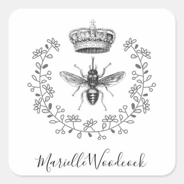 Queen Bee Crown Laurel Logo Quadratischer Aufkleber (Vorderseite)