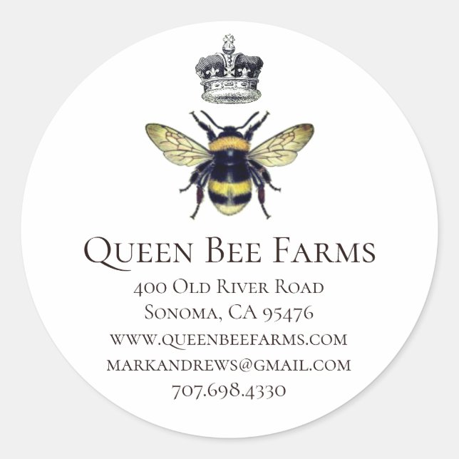 Queen Bee Crown White Labels Runder Aufkleber (Vorderseite)
