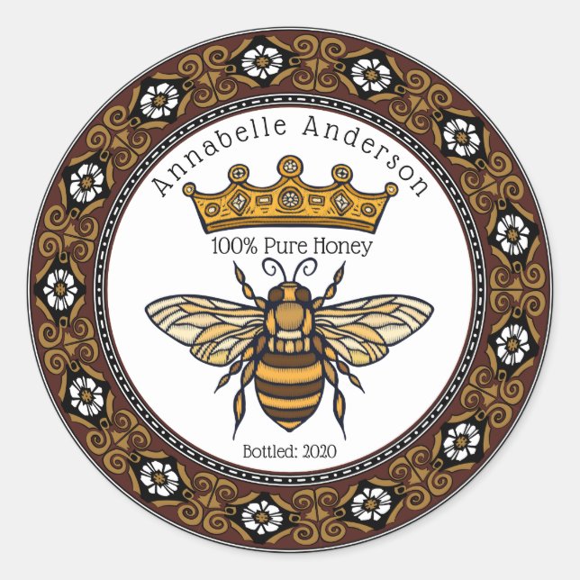 Queen Bee Elegant Frame Honey Label personalisiere Runder Aufkleber (Vorderseite)