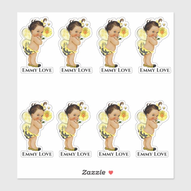 Queen Bee Girl Wings Yellow Black Stripes Sticker (Blatt)