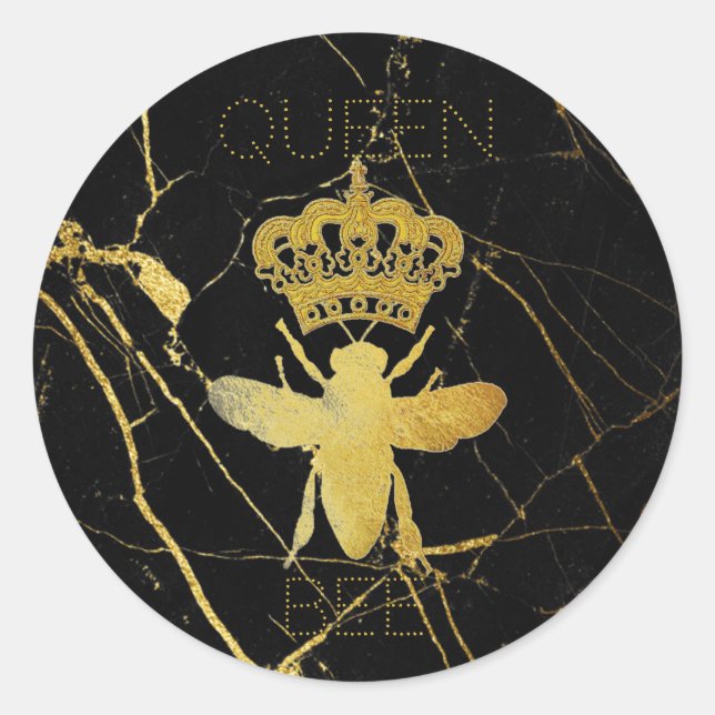 QUEEN BEE Gold Black Marble Geschenksticker anpass Runder Aufkleber (Vorderseite)