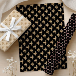 Queen Bee Gold & Black Wrapping Paper Sheets Geschenkpapier Set