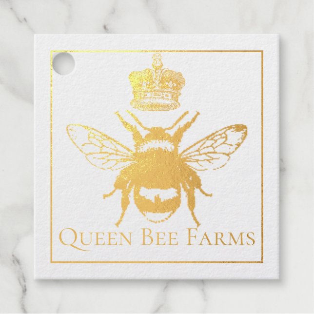 Queen Bee Gold Foil Apiary Business Holiday Geschenkanhänger (Vorderseite)