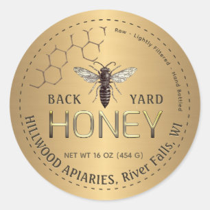 Queen Bee Gold Honey Jar Label Raw Back Yard Honig Runder Aufkleber