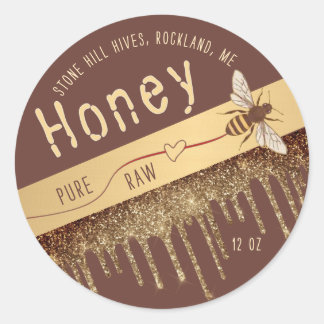 Queen Bee Gold Iridescent Honey Tropfen mit Herz Runder Aufkleber