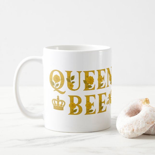 Queen Bee Gold Royal Crown Floral Honey Bee Kaffeetasse (Mit Donut)