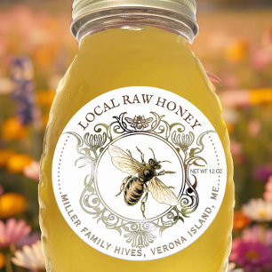 Queen Bee Gold Verzierte Rahmen Rohhonig Runder Aufkleber