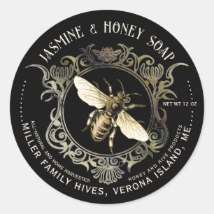 Queen Bee Gold Verzierte Rahmen SOAP Etikett Schwa Runder Aufkleber