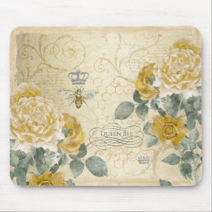 Queen Bee Golden Yellow Vintag Rose Royal Crown Mousepad