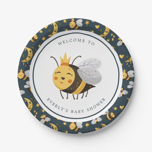Queen Bee Honey Bee Niedlich Baby Dusche Pappteller (Vorderseite)