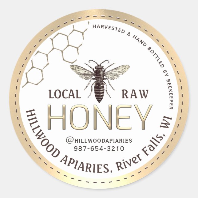 Queen Bee Honey Jar Label Local Raw Hand Flasche Runder Aufkleber (Vorderseite)