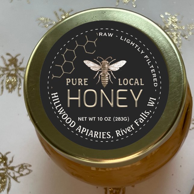 Queen Bee Honey Jar Label Raw Local Honey Black Runder Aufkleber (Von Creator hochgeladen)