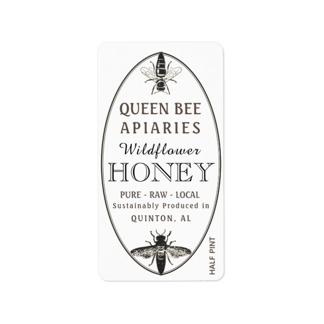 Queen Bee Honey mit Oval-Adresse oder Versandgröße Adressaufkleber (Vorne)