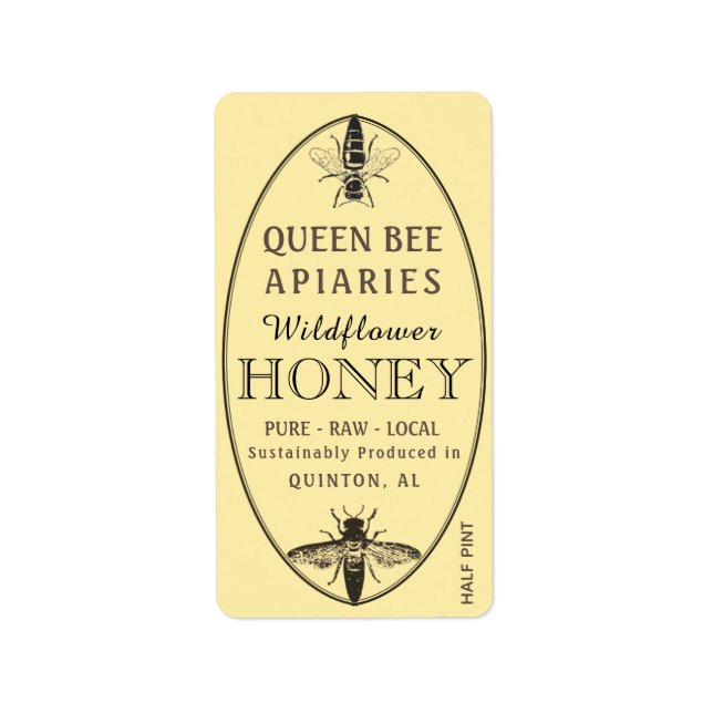 Queen Bee Honey mit Oval-Adresse oder Versandgröße Adressaufkleber (Vorne)