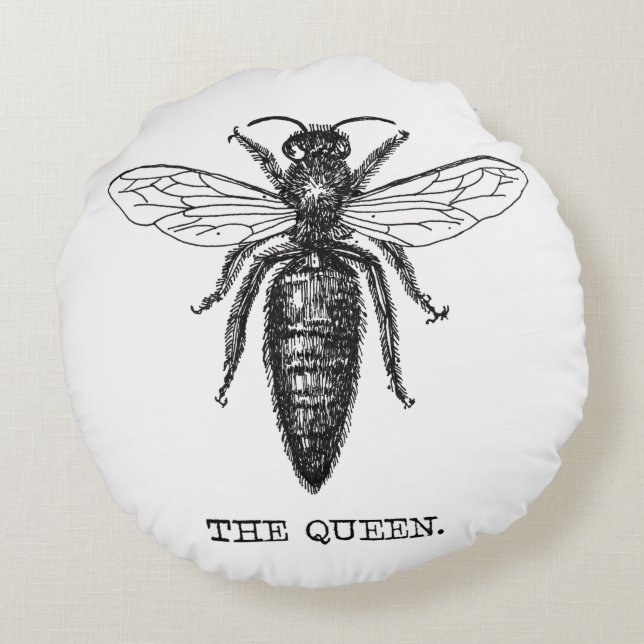 Queen Bee Illustration Classic Zeichnend Rundes Kissen (Rückseite)
