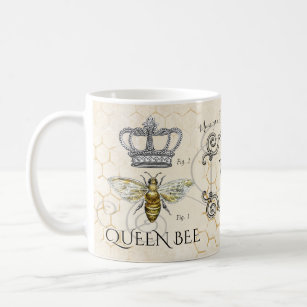 Queen Bee Mama Zitat Honeycomb Monogram Kaffeetasse