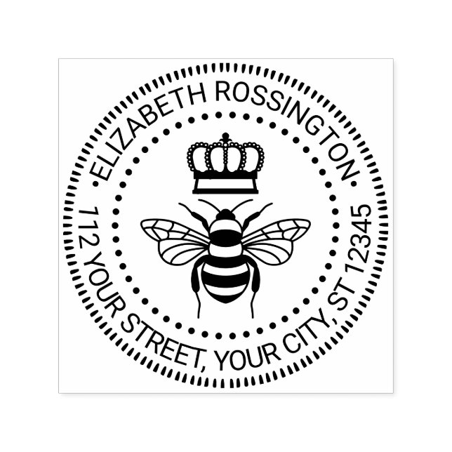 Queen Bee mit Crown #3 Round Name Rücksendeadresse Permastempel (Design)