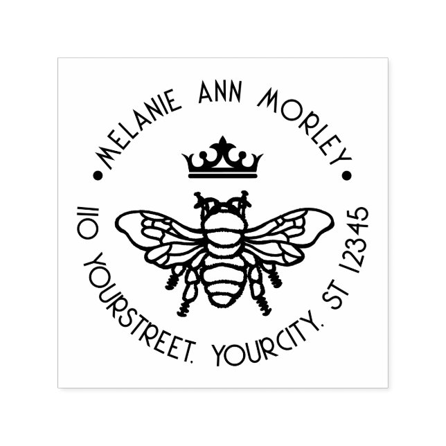 Queen Bee mit Crown Round Name Rücksendeadresse Permastempel (Design)