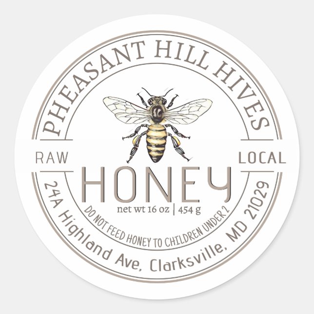 Queen Bee mit Säugling Warning Pure Raw Honey Labe Runder Aufkleber (Vorderseite)