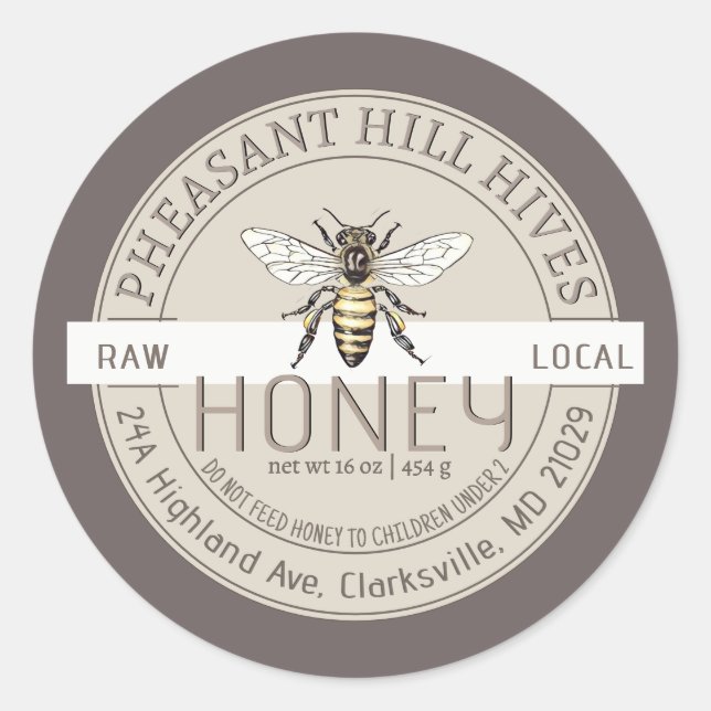 Queen Bee mit Säugling Warning Pure Raw Honey Labe Runder Aufkleber (Vorderseite)