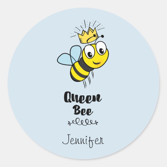Queen Bee Niedlich Bumble Bee mit Crown Personalis Runder Aufkleber (Vorderseite)