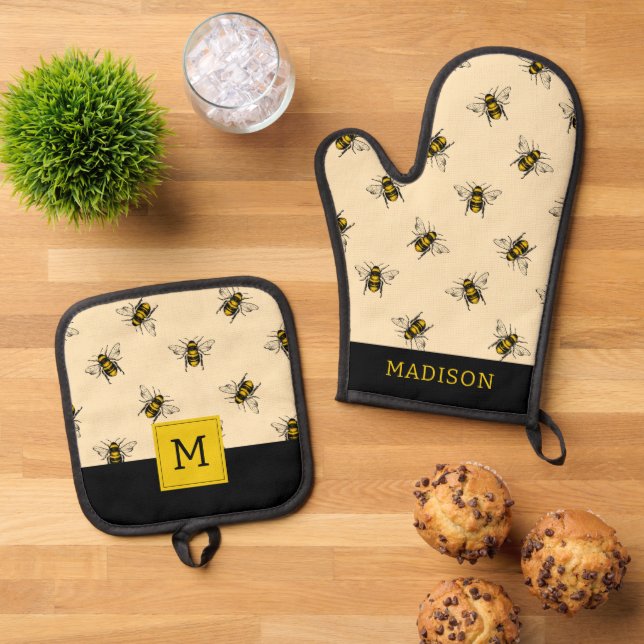 Queen Bee Pattern Ofenhandschuh & Topflappen-Set (Oben Unten)