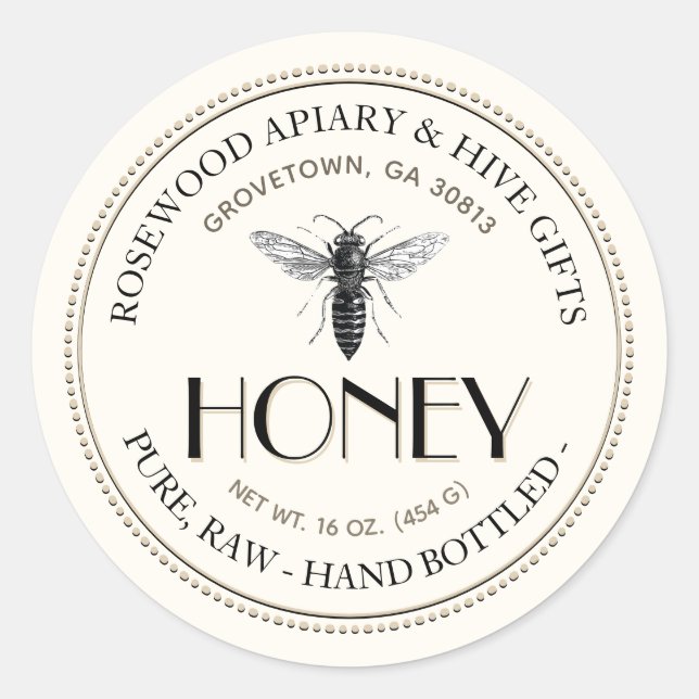 Queen Bee Raw Hand Flasche Honig Sticker (Vorderseite)