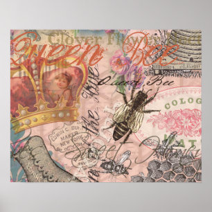 Queen Bee Vintag schöne Collage Poster