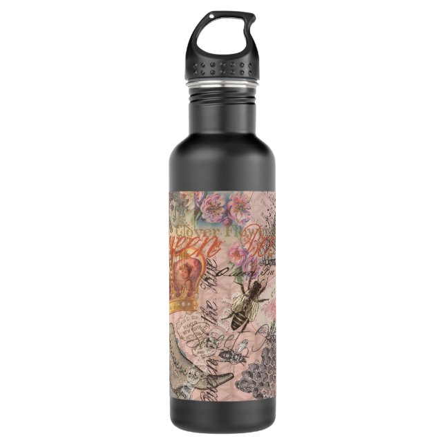 Queen Bee Vintag schöne Collage Trinkflasche (Vorderseite)