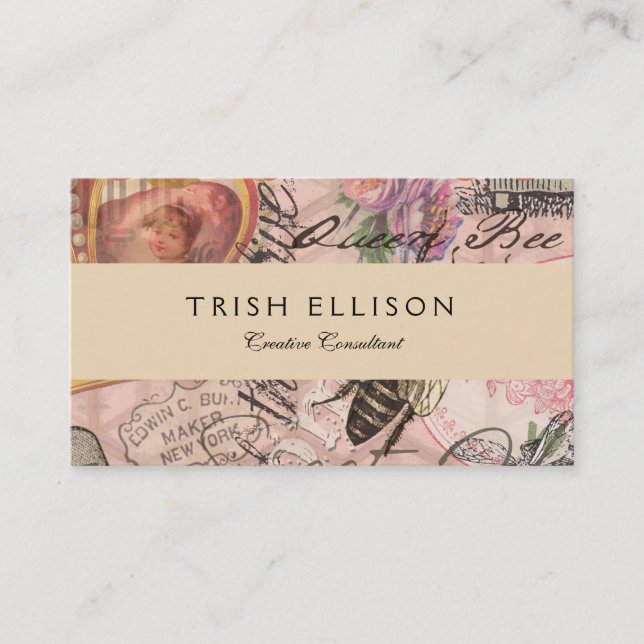 Queen Bee Vintag schöne Collage Visitenkarte (Vorderseite)