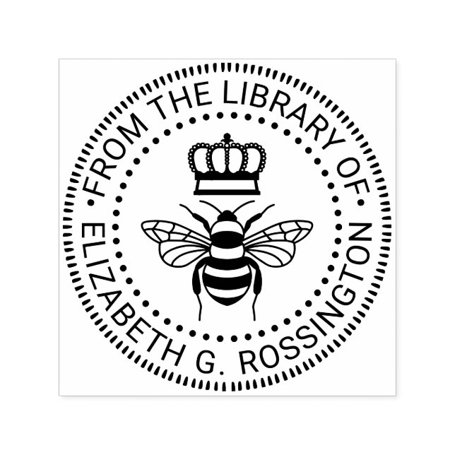 Queen Bee with Crown "From the library" #3 name Permastempel (Design)