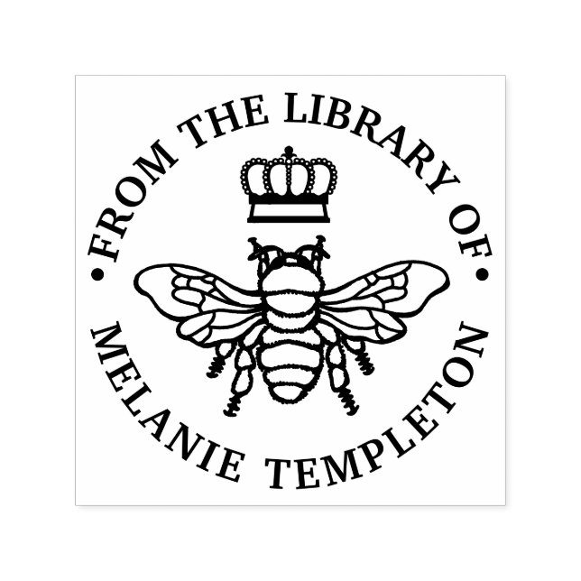 Queen Bee With Crown “From the library of” Name Permastempel (Design)