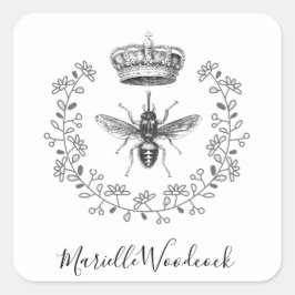 Queen Bee with Crown Laurel Logo Quadratischer Aufkleber