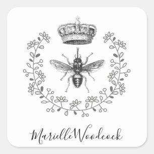 Queen Bee with Crown Laurel Logo Quadratischer Aufkleber