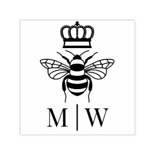 Queen Bee with Crown Wedding Couple Initials #2 Permastempel