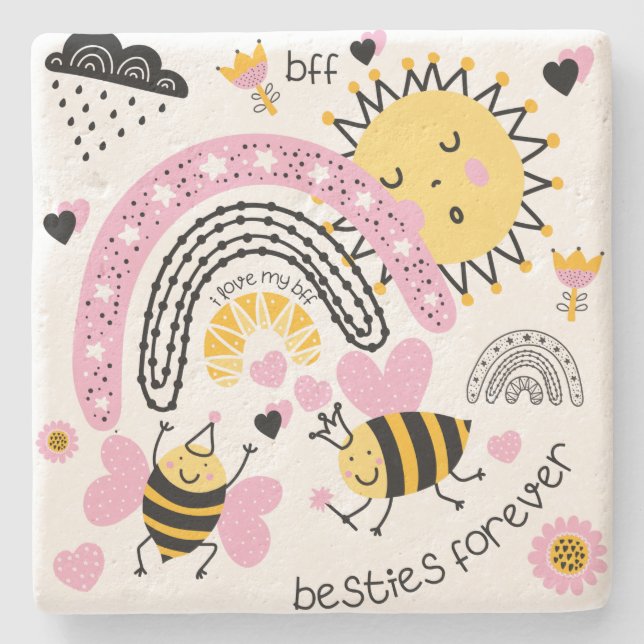 Queen Bees Best Friends Forever Niedliche BESTE FR Steinuntersetzer (Vorderseite)