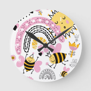 Queen BEES Cute BFF, Baby Girl, Girly Gifts Pink Runde Wanduhr