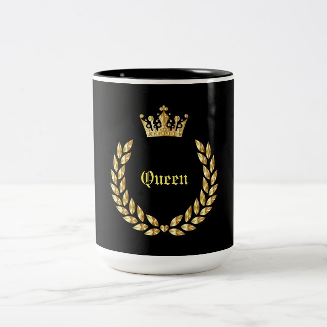 Queen Black and Gold and Crown Zwei-Tone-Kaffee Mu Zweifarbige Tasse (Mittel)