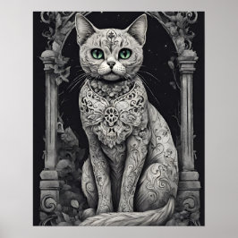 Queen Cat - Dia de Los Muertos, Sugar Skull Style Poster